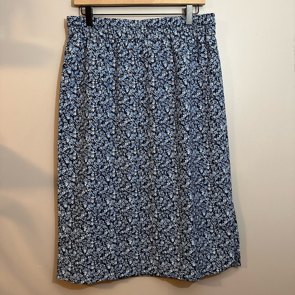 J. Crew Factory Black and Light Blue Floral Midi Skirt